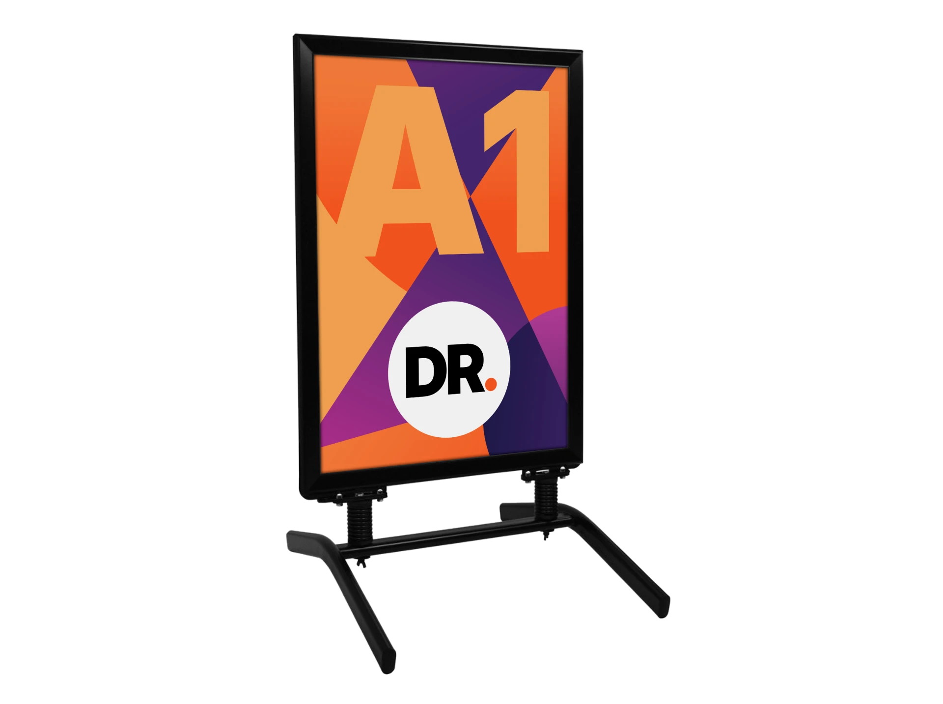 Zwart stoepbord op stevige voet met A1-poster van DRUKSTIJL