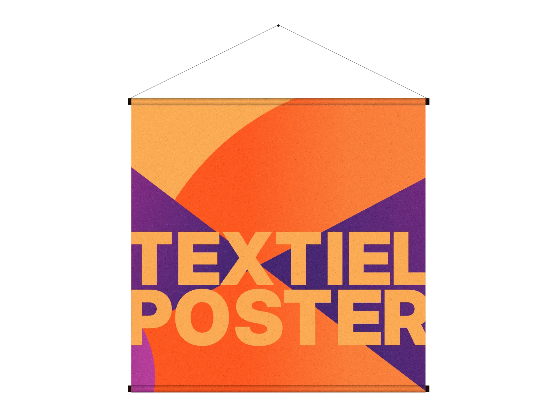 Textielposter met DRUKSTIJL-print aan ophangsysteem