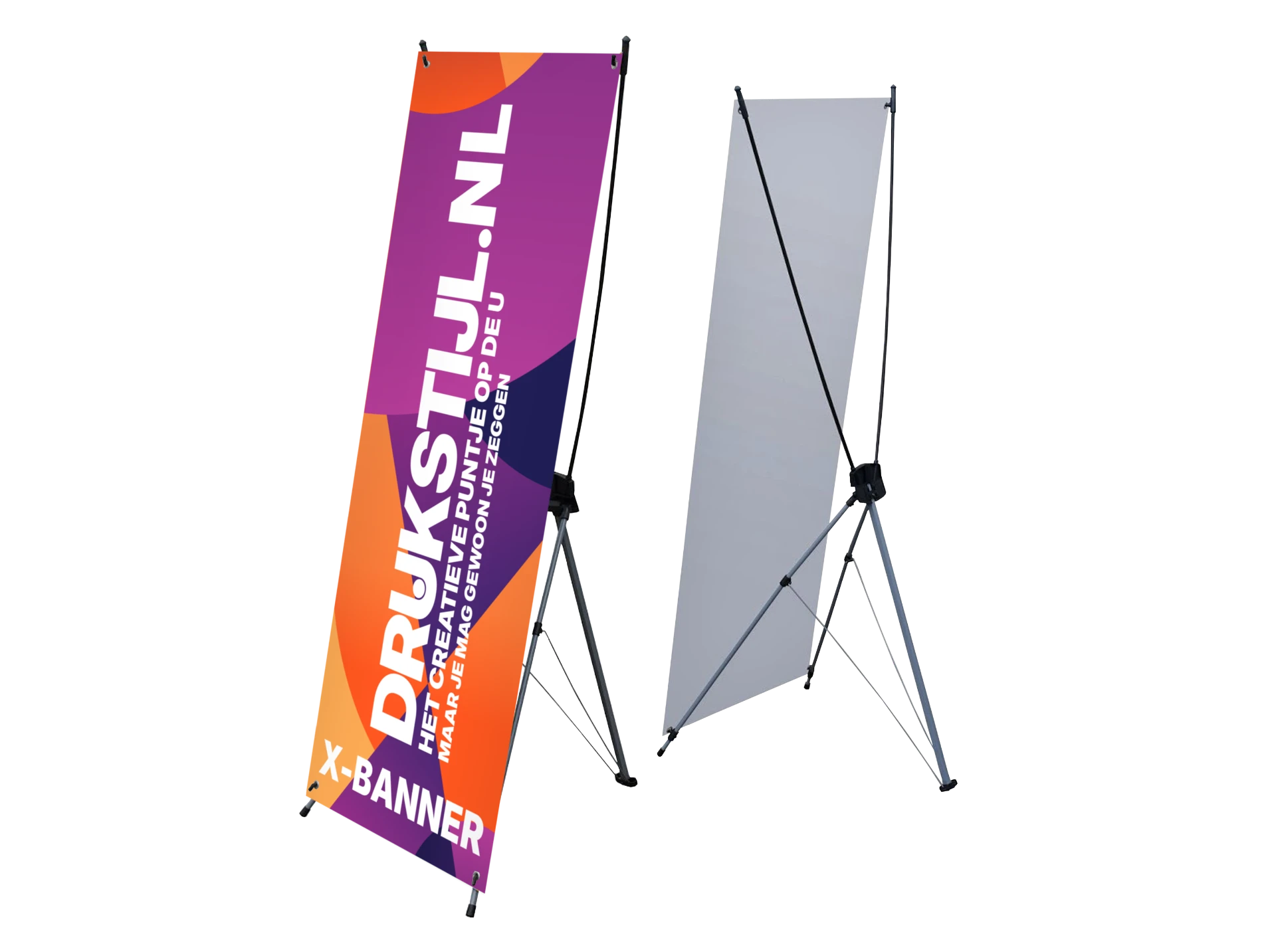 X-banner met DRUKSTIJL-doek op een X-frame