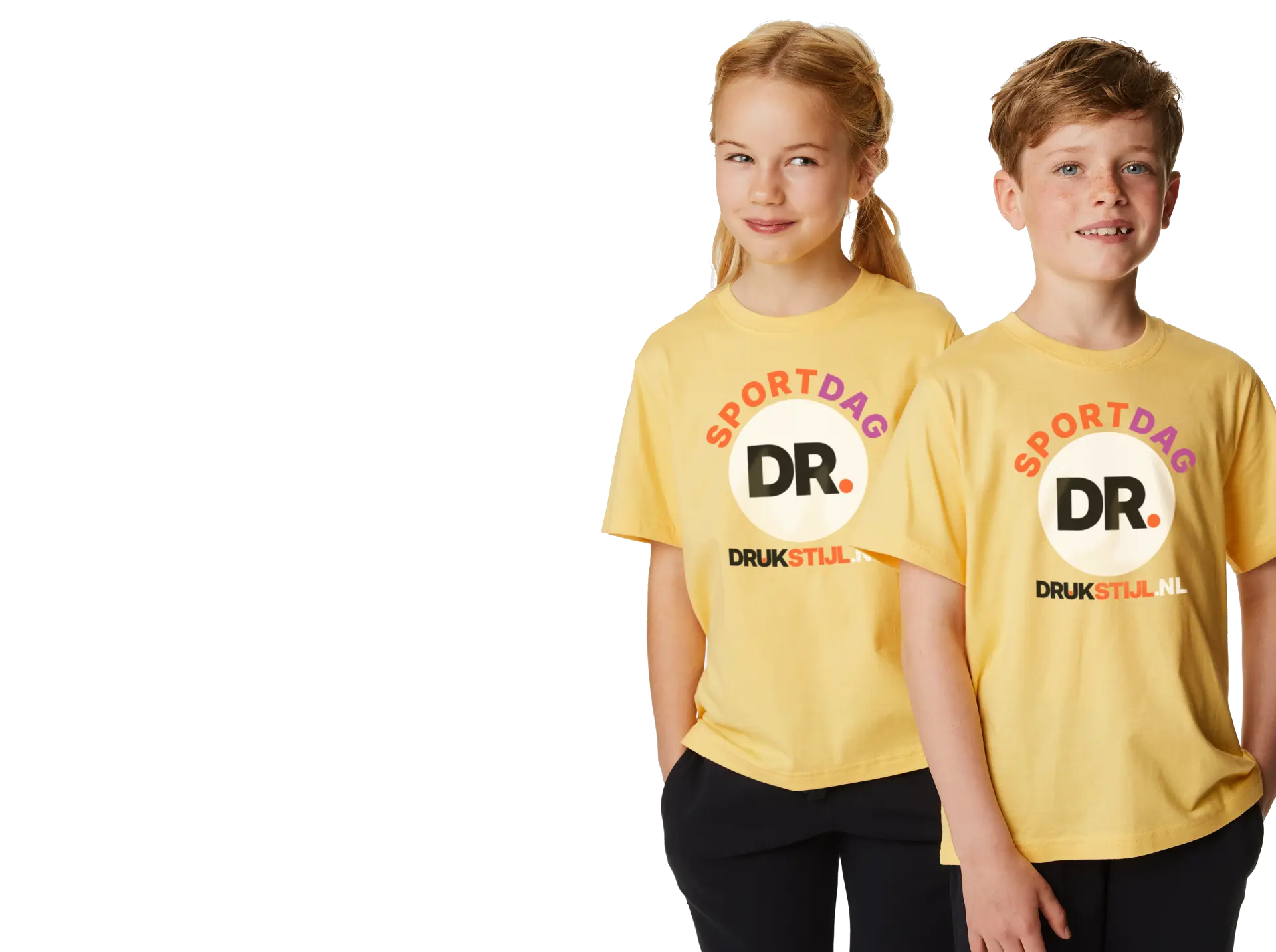 Kinderen in sportdag shirts met DRUKSTIJL.NL opdruk