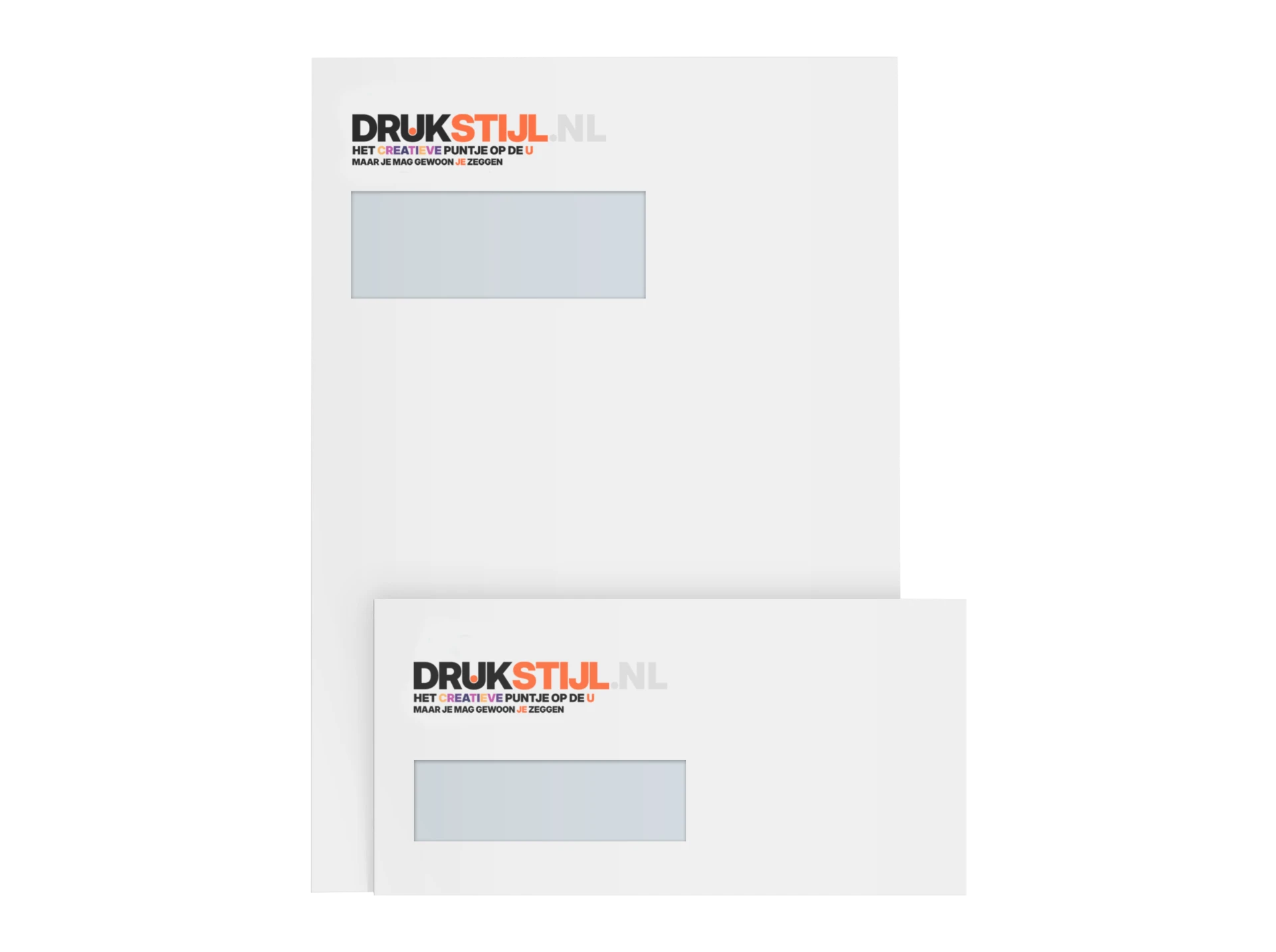 A4 briefpapier en envelop met venster in DRUKSTIJL-huisstijl