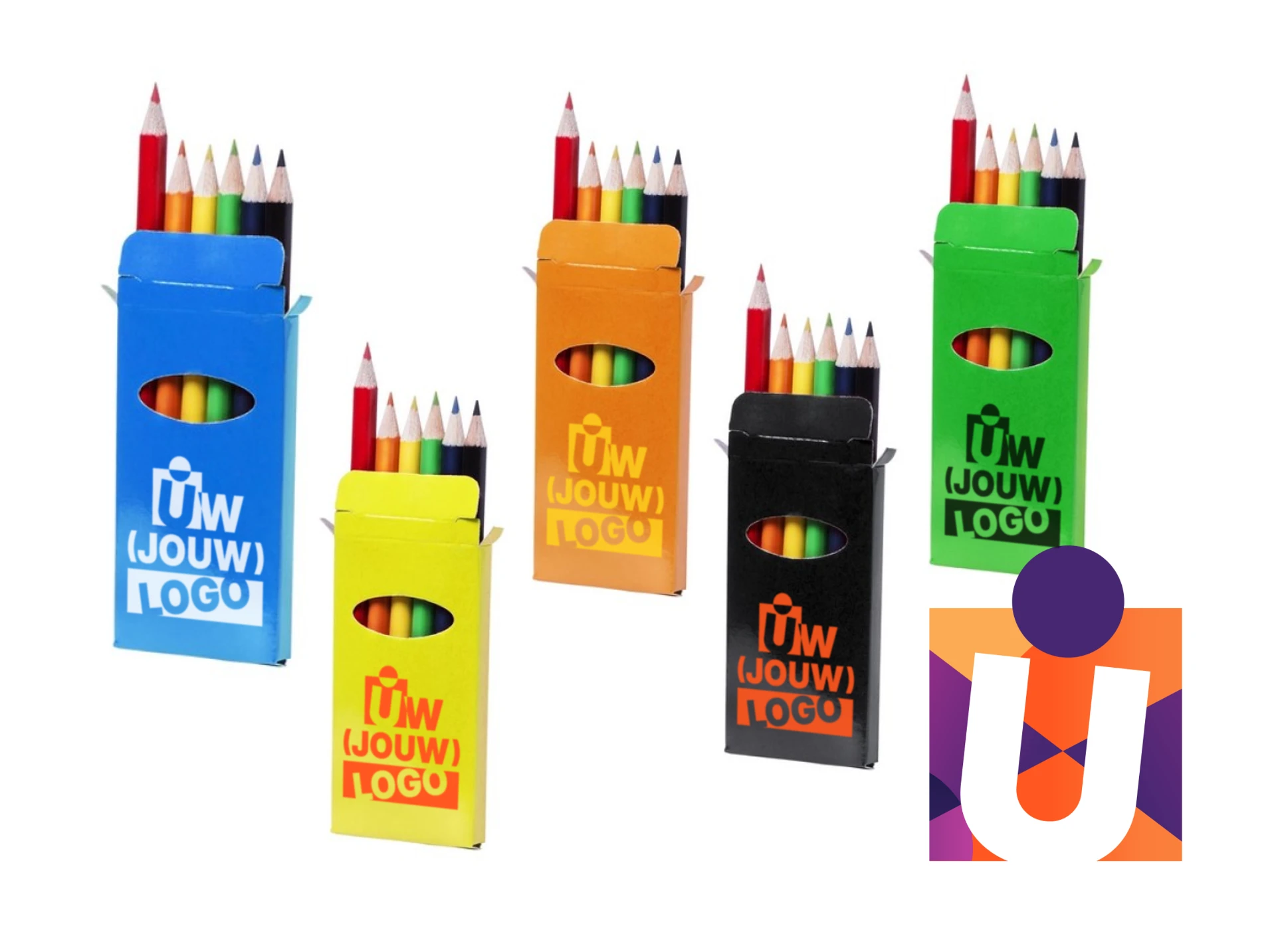 Kleurpotlooddoosjes in allerlei kleuren met (JOUW) LOGO