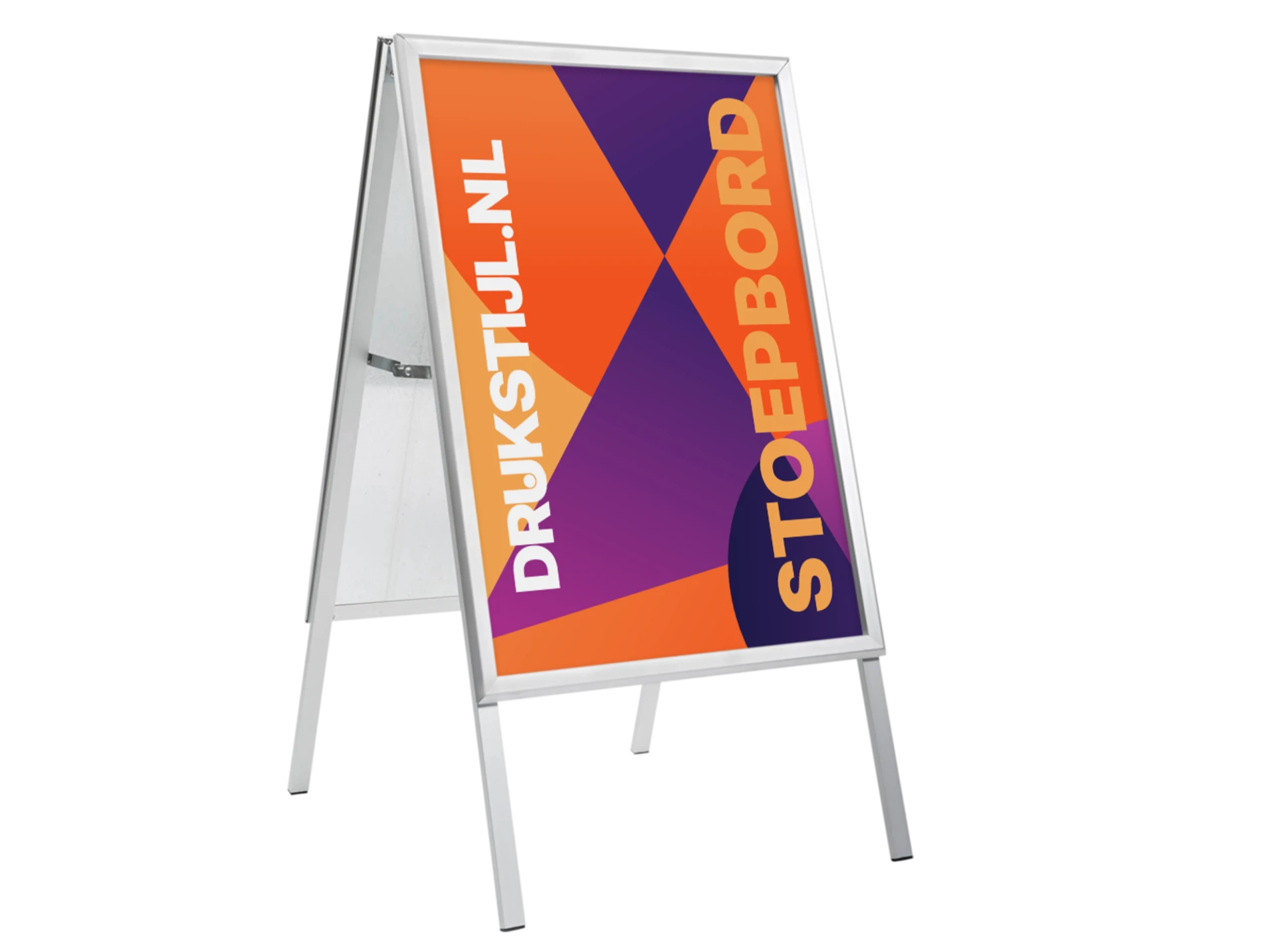 Zilvergrijs klapbord met DRUKSTIJL-stoepbordposter