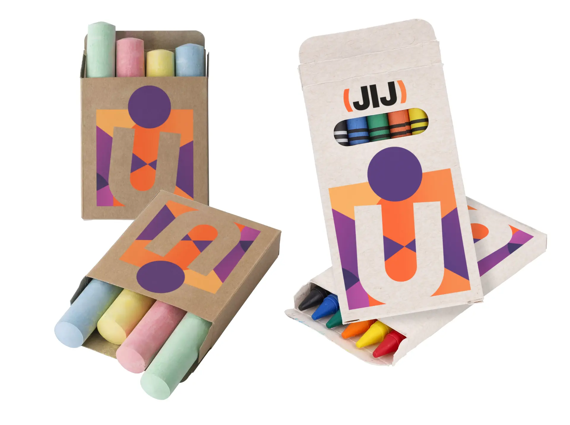 Setjes krijtjes en wasco's met het (JIJ)-logo