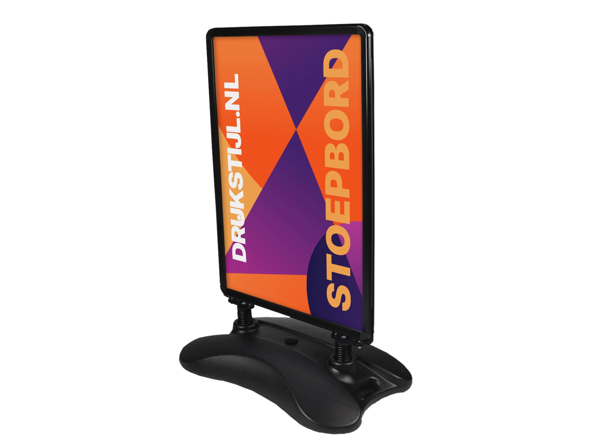 Zwart stoepbord met waterbasis en DRUKSTIJL-poster