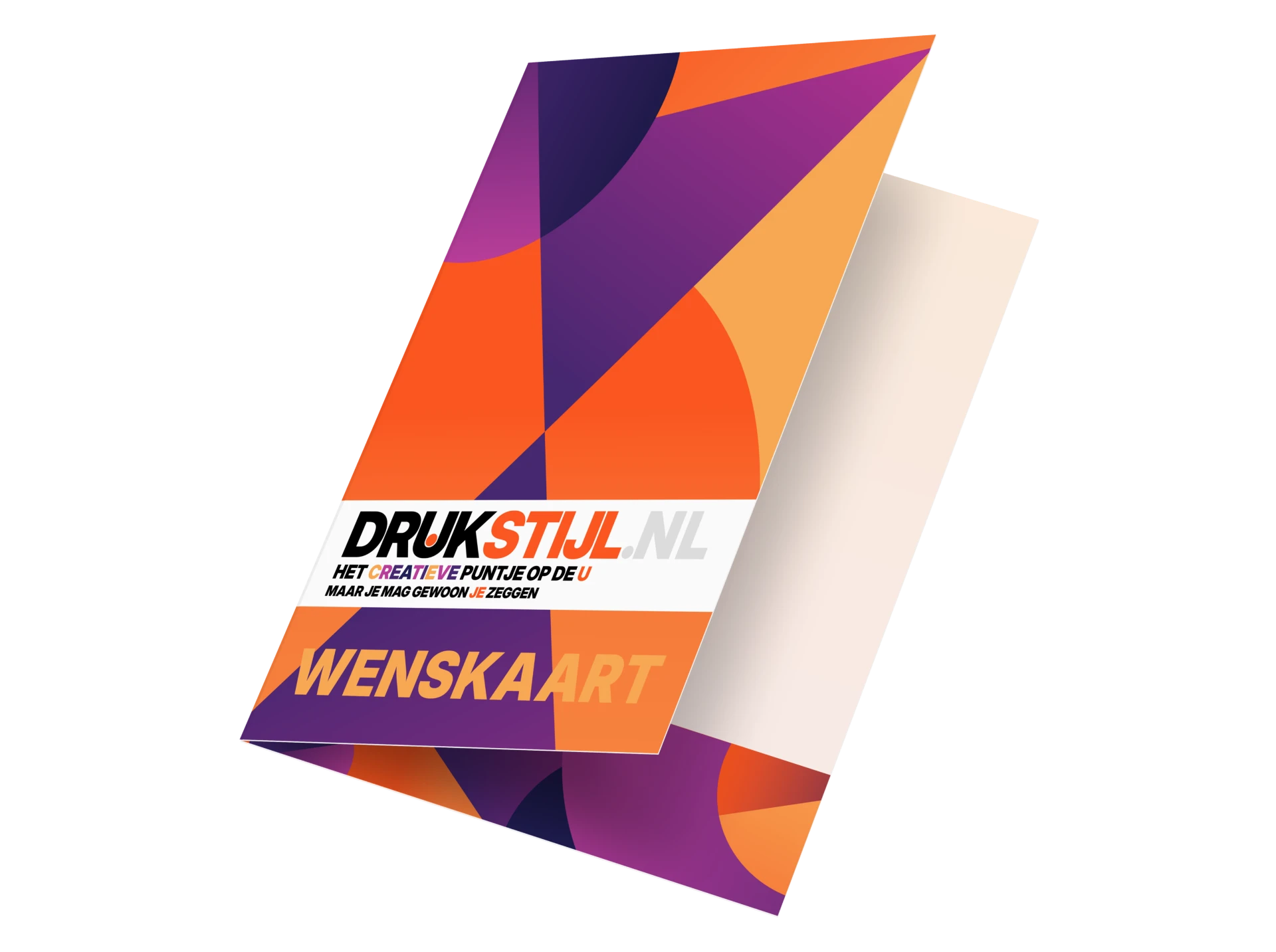 Gevouwen wenskaart van DRUKSTIJL in oranje en paars