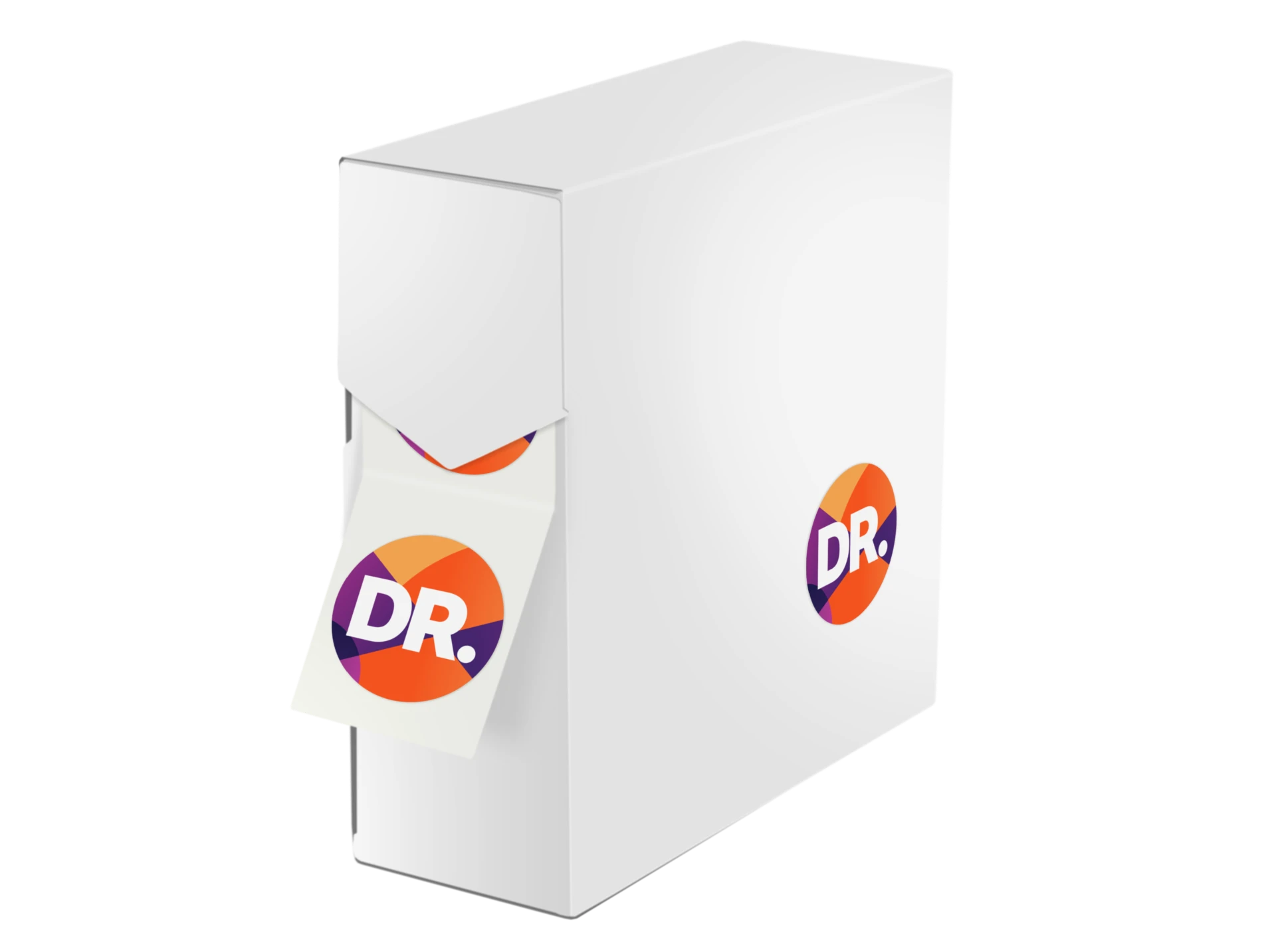 Stickers op rol in een DRUKSTIJL dispenserdoosje