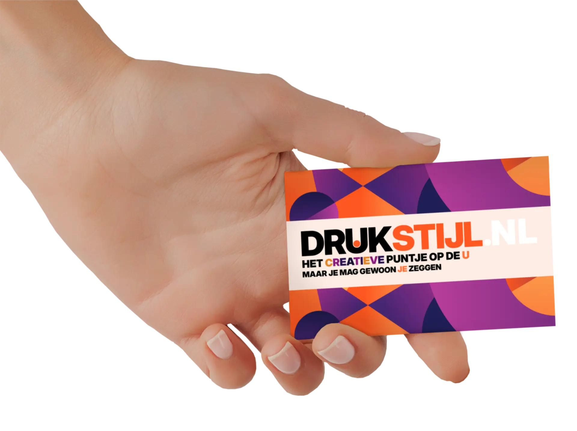 Voor- en achterzijde van de DRUKSTIJL visitekaartjes