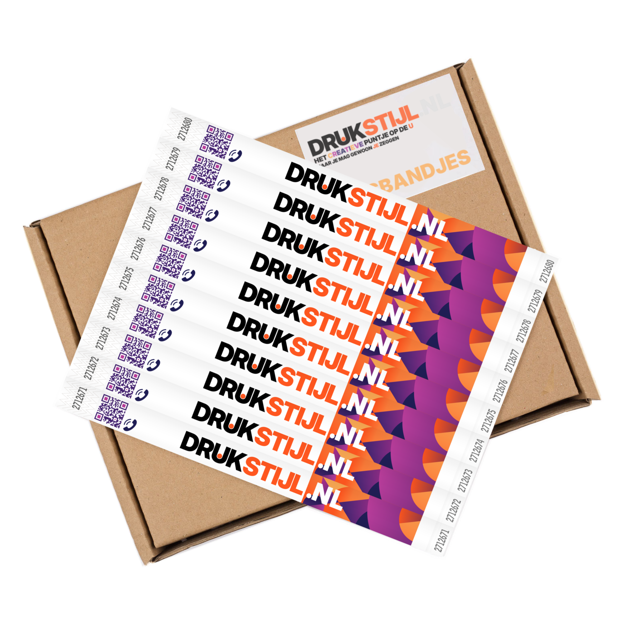 Gedrukte polsbandjes in een doos